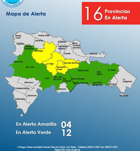 Coe Coloca 4 Provincias En Alerta Amarilla Y 12 En Verde Las