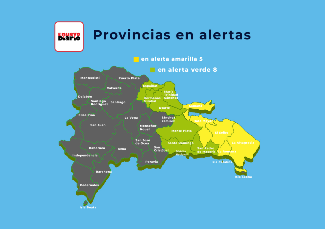 COE coloca en alerta a 12 provincias y el Distrito Nacional por tormenta tropical Ernesto