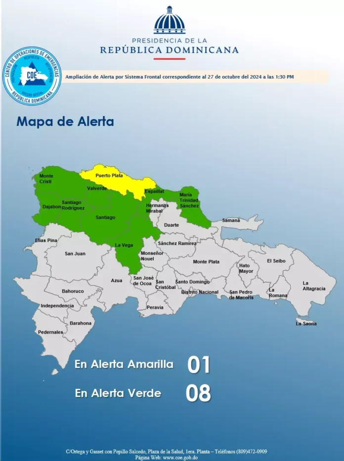 COE coloca 8 provincias en alerta verde y una en amarilla